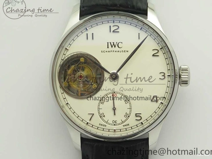 MIROTIME 1218 Efficient Portuguese Tourbillon IW5463 SS ZF Best Edition White Dial on Black Leather Strap 7170